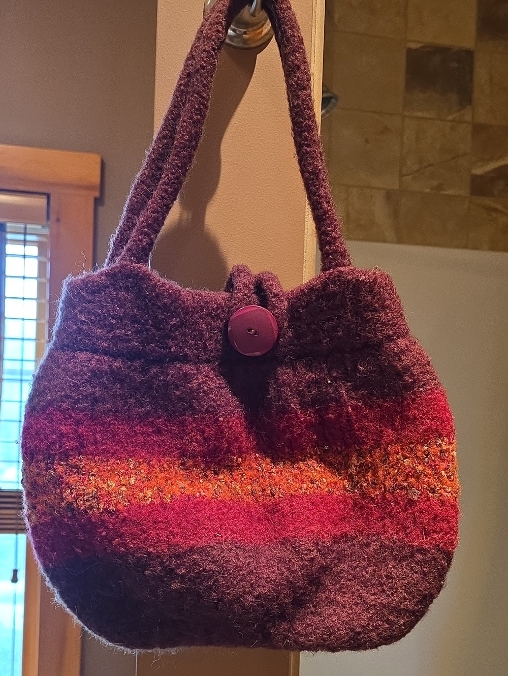 Handcrafted Wool Blend Brown, Red, Orange Felted Shoulder Bag